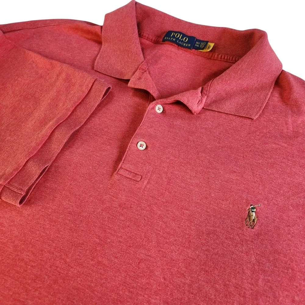 RALPH LAUREN Polo Shirt Mens 3XLT Big Tall Red Pink Short Sleeve Flesh Pony‎